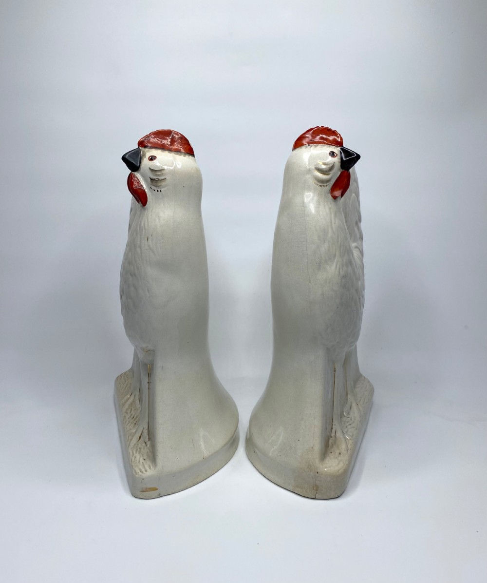 Pair of Staffordshire pottery cockerels, c. 1870. View II