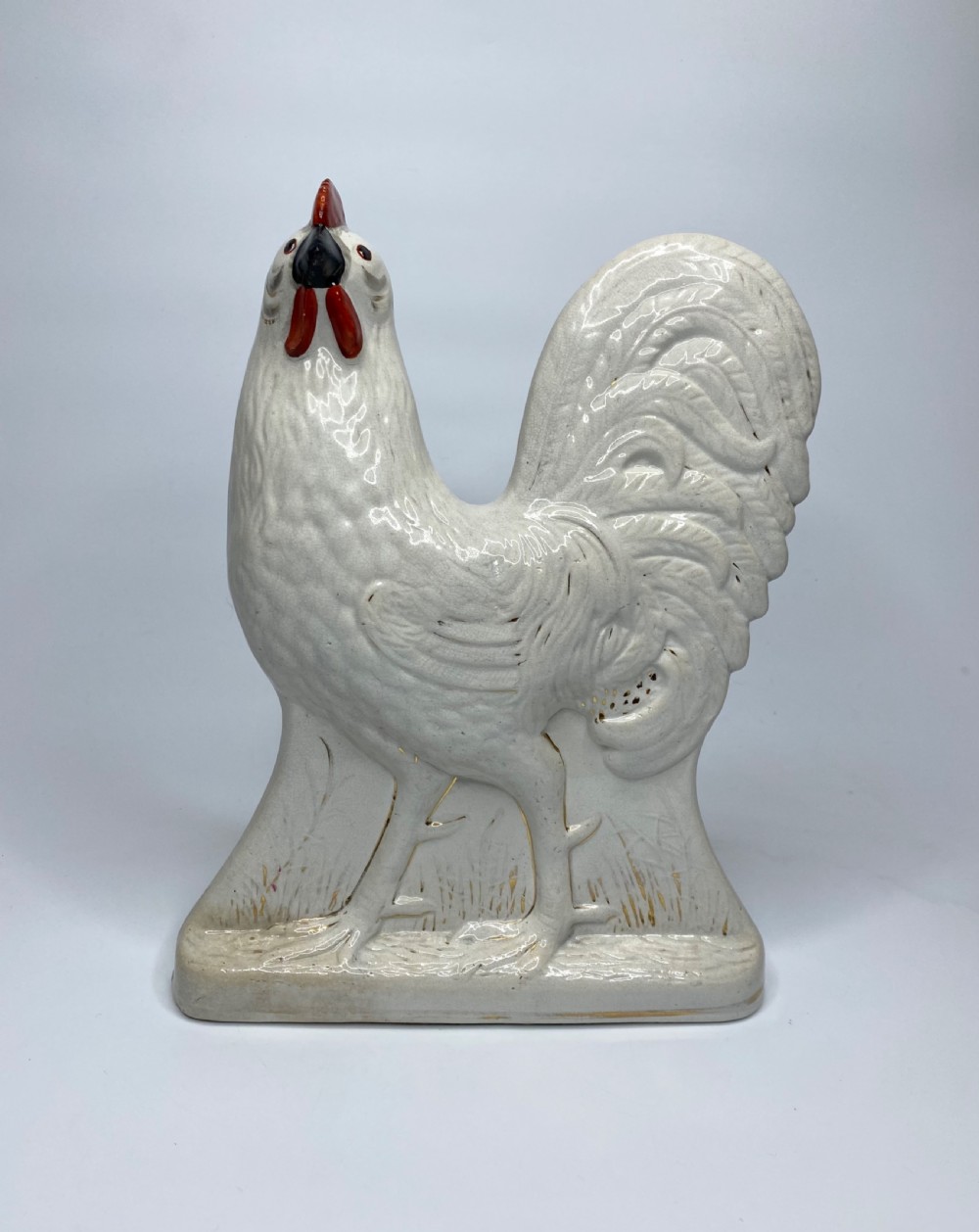 Pair of Staffordshire pottery cockerels, c. 1870. View VIII