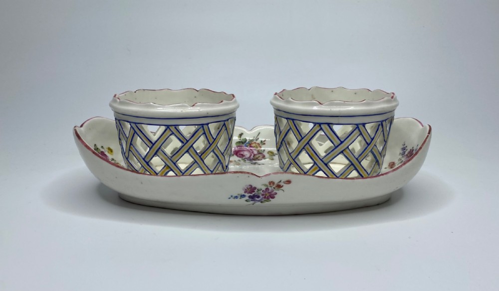 Mennecy porcelain cruet stand, c. 1755.