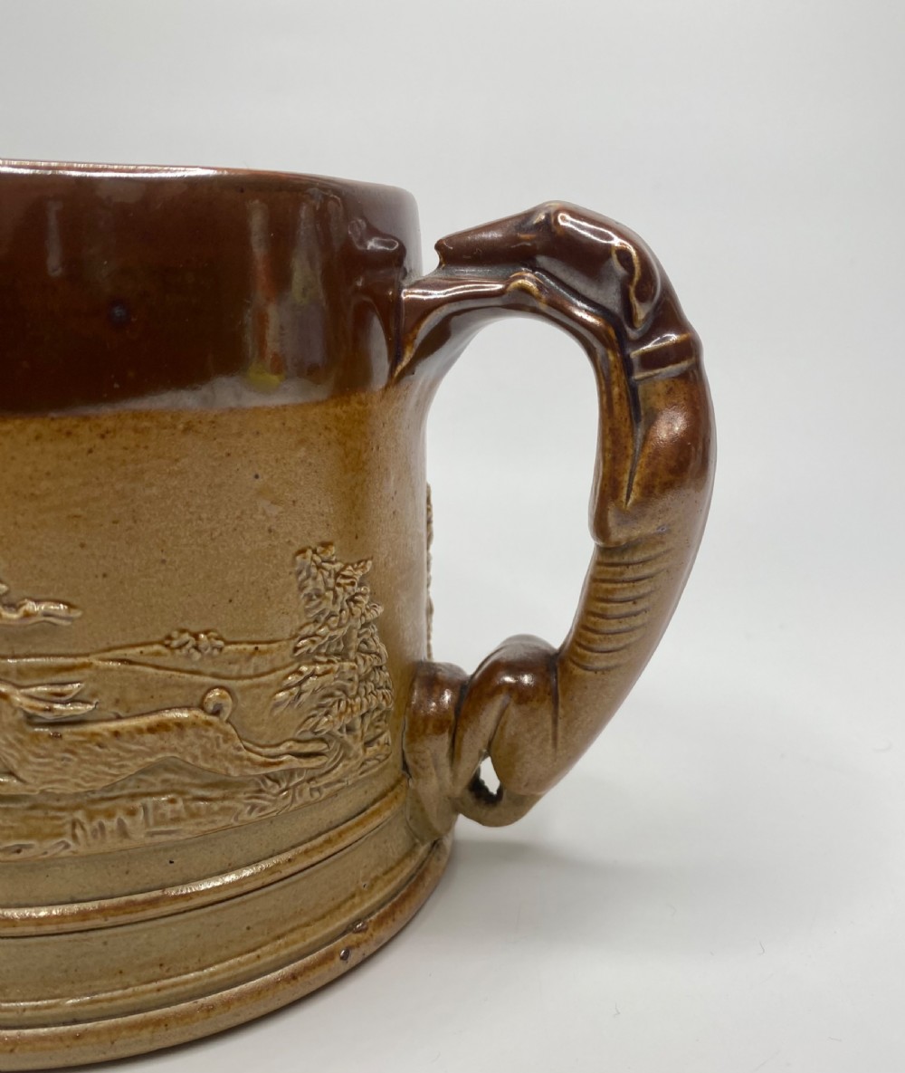 English saltglaze stoneware Hunting tyg, c. 1840. View V