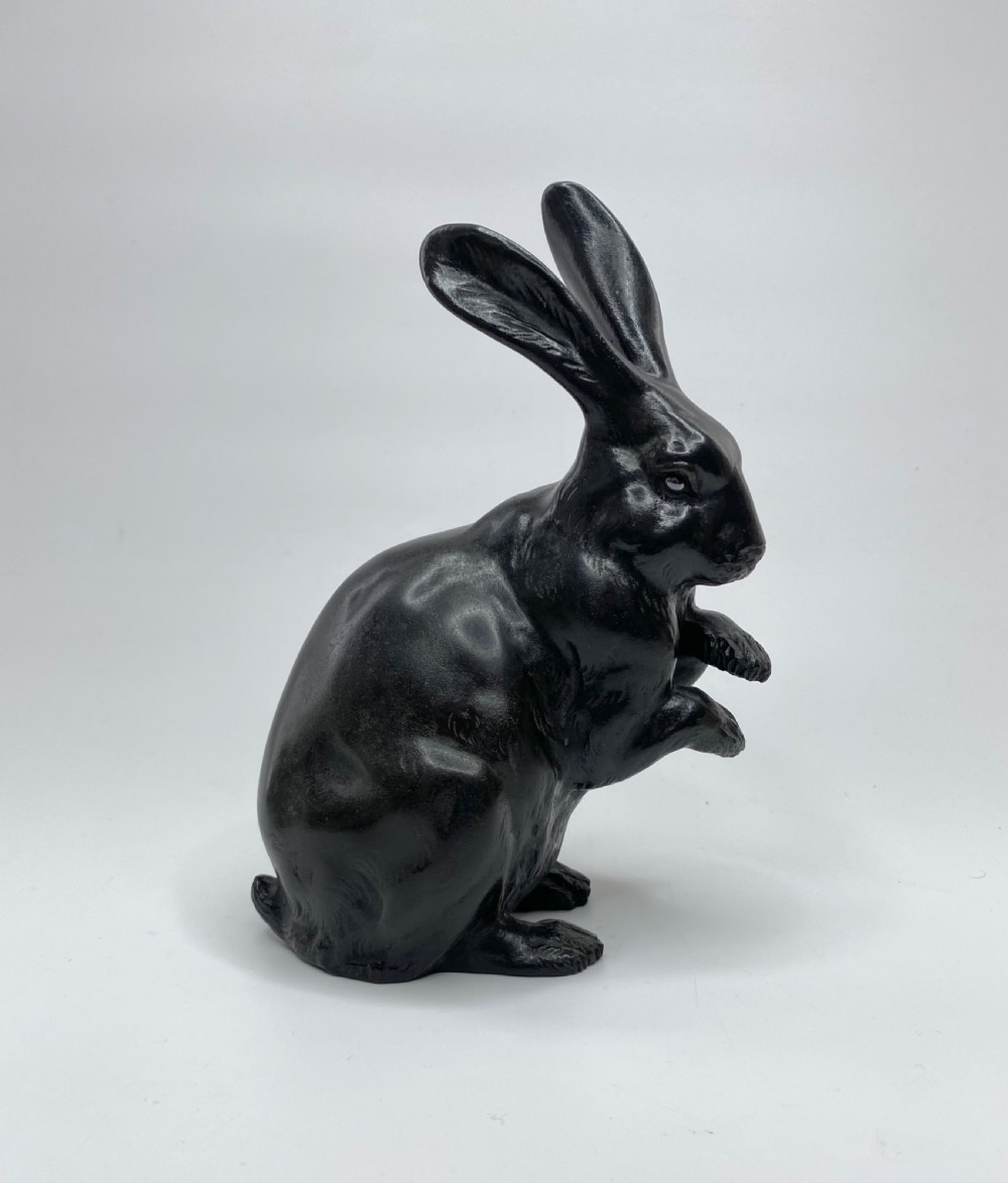 Japanese bronze rabbit okimono, Maruki Comapny, Meiji Period.