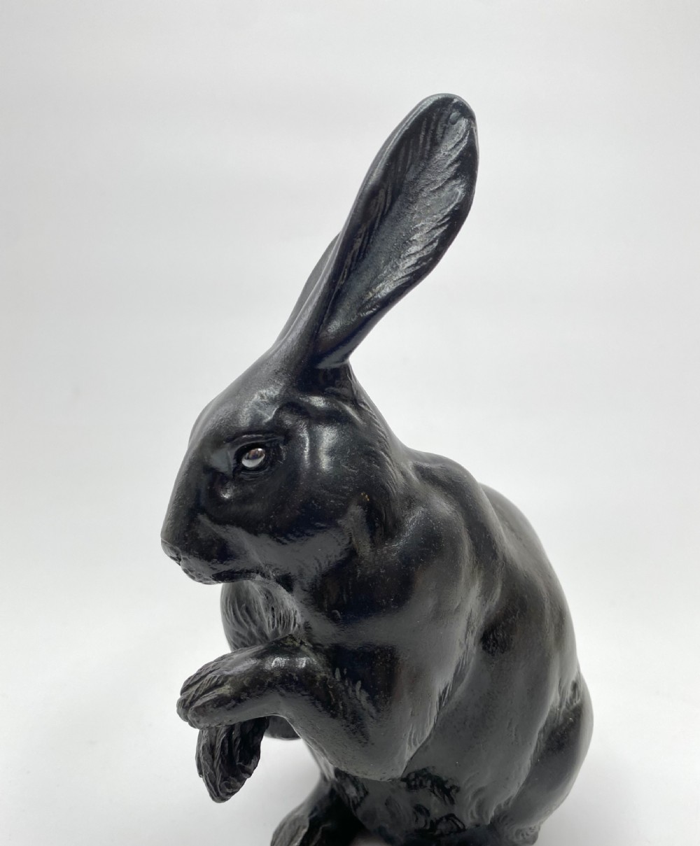 Japanese bronze rabbit okimono, Maruki Comapny, Meiji Period. View VI