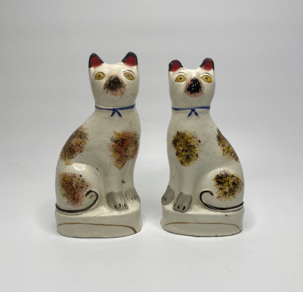 Pair Staffordshire pottery cats, c.1860.