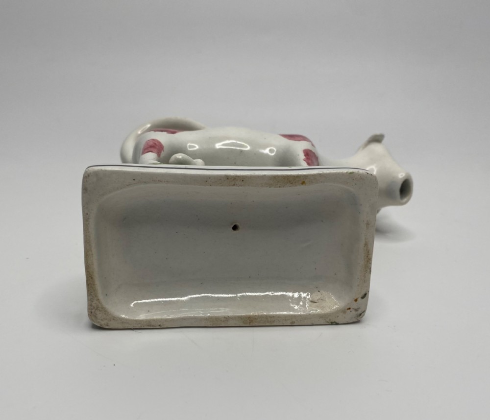English pearlware cow creamer, c. 1830. View X