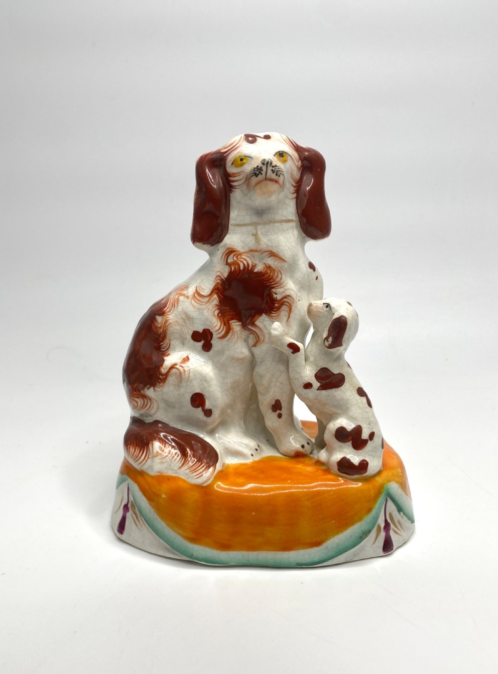 Pair Staffordshire Spaniels with puppies, c. 1850. View II