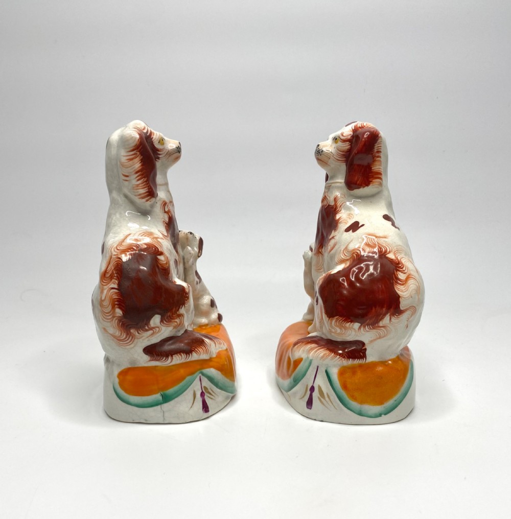 Pair Staffordshire Spaniels with puppies, c. 1850. View III