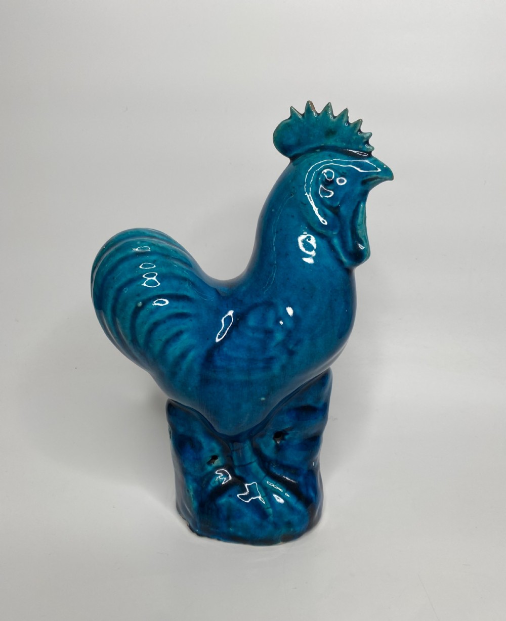 Pair Chinese porcelain cockerels, c. 1880, Qing Dynasty. View II