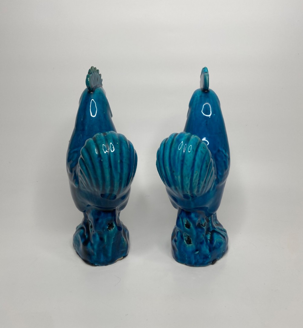 Pair Chinese porcelain cockerels, c. 1880, Qing Dynasty. View VI