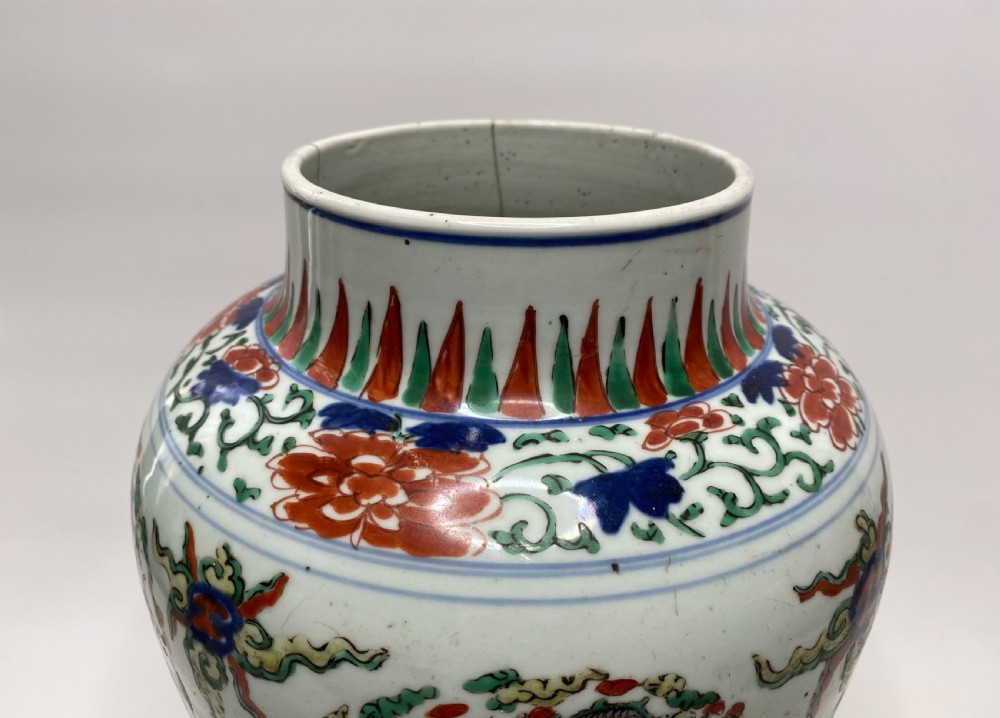 Pair Chinese wucai Dragon jars, c.1650, Shunzhi Period. View XV