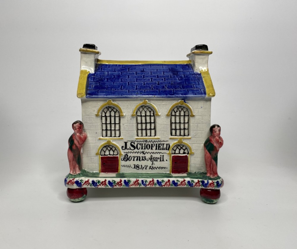 Pratt Wesleyan Chapel money box, Mexborough Pottery, dated 1847.
