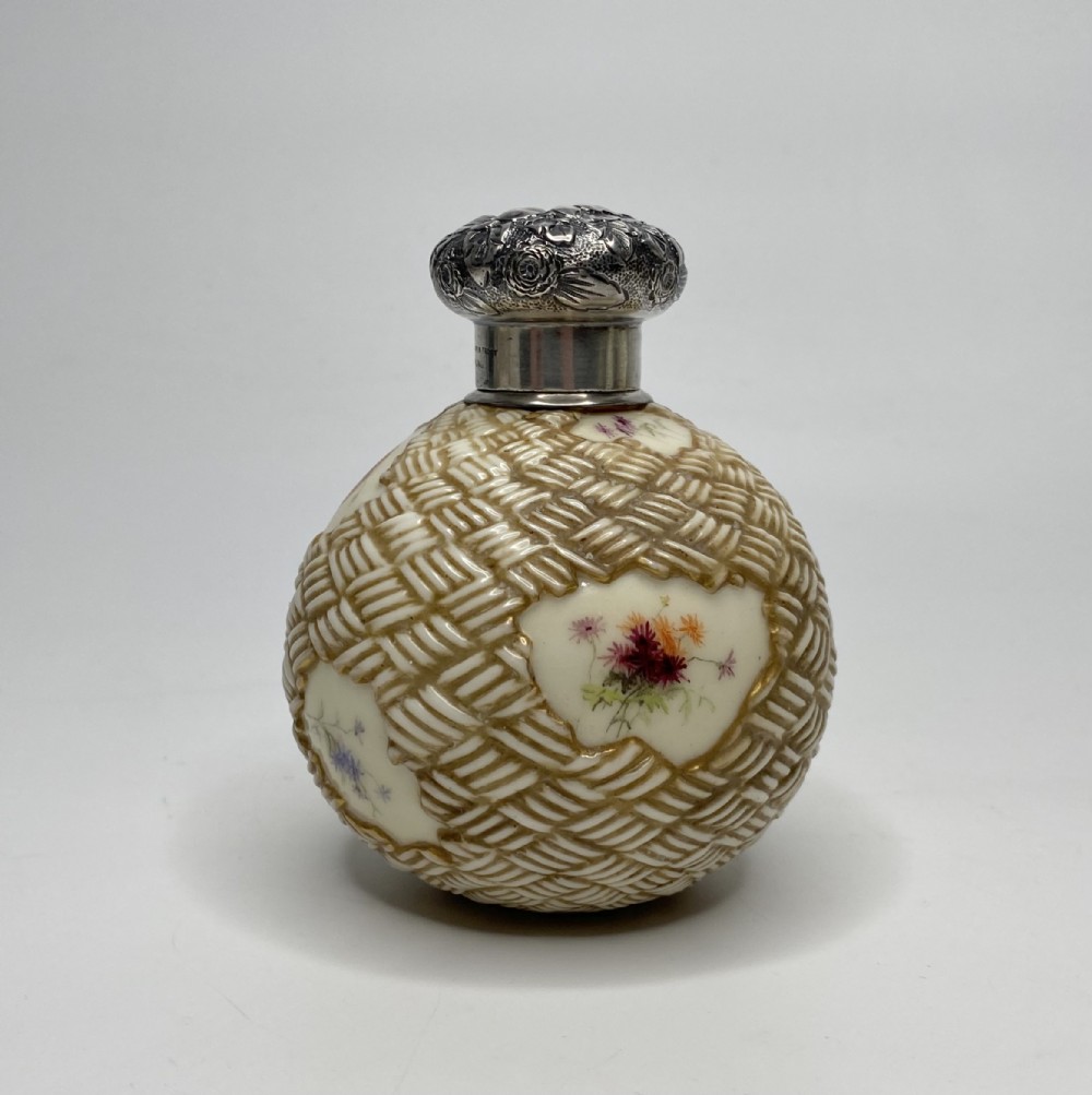 Royal Worcester perfume bottle, Black Starr & Frost silver mounts, c. 1890.