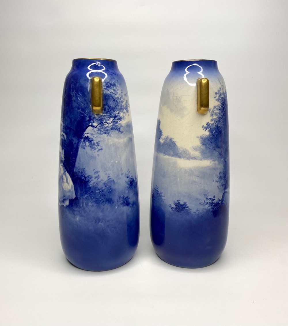 Pair Royal Doulton Blue Children vases, c. 1900. View II