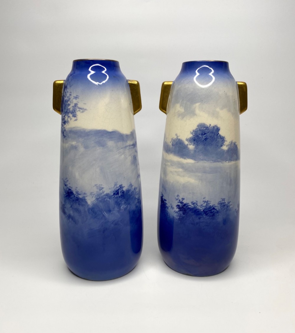 Pair Royal Doulton Blue Children vases, c. 1900. View III
