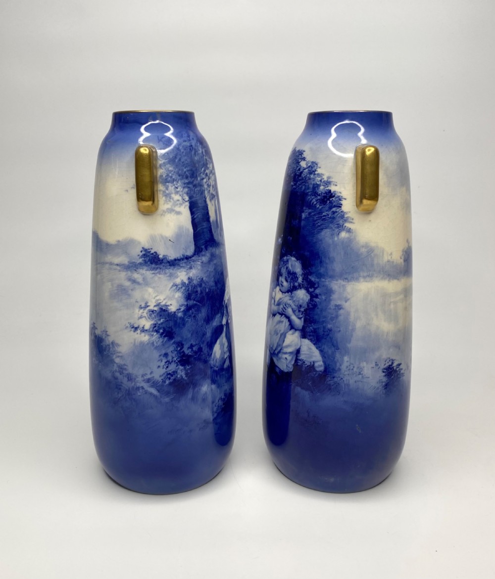 Pair Royal Doulton Blue Children vases, c. 1900. View IV