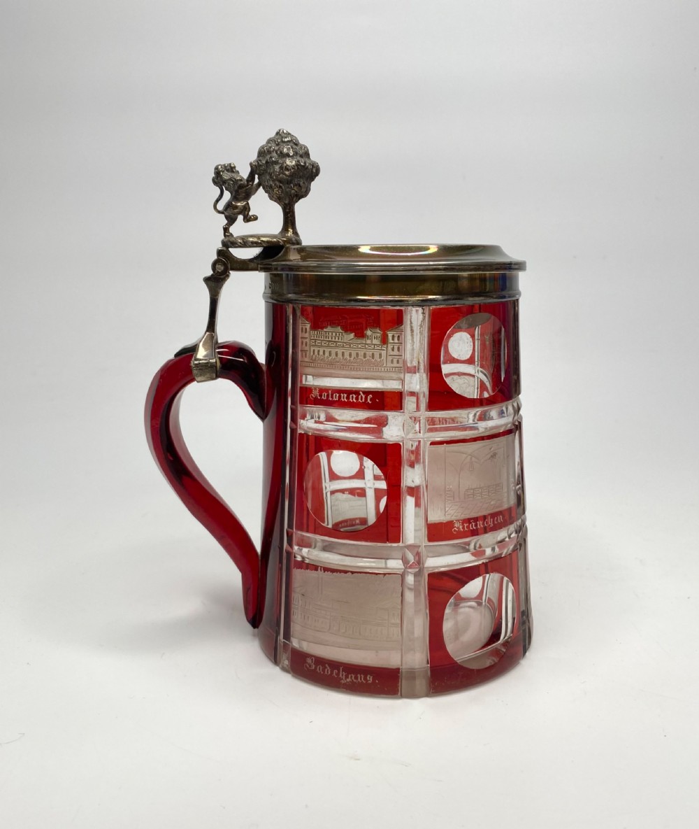 Bohemian Spa glass silver mounted tankard, d. 1860.