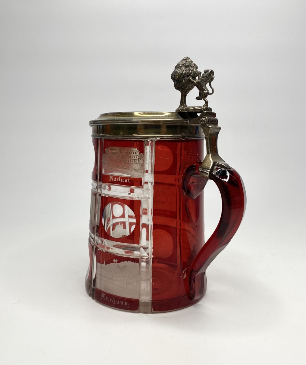 Bohemian Spa glass silver mounted tankard, d. 1860. View IV