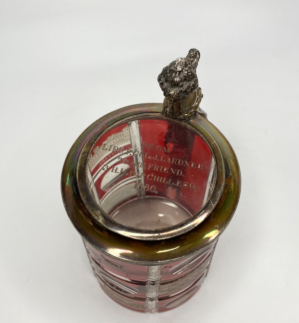 Bohemian Spa glass silver mounted tankard, d. 1860. View VI