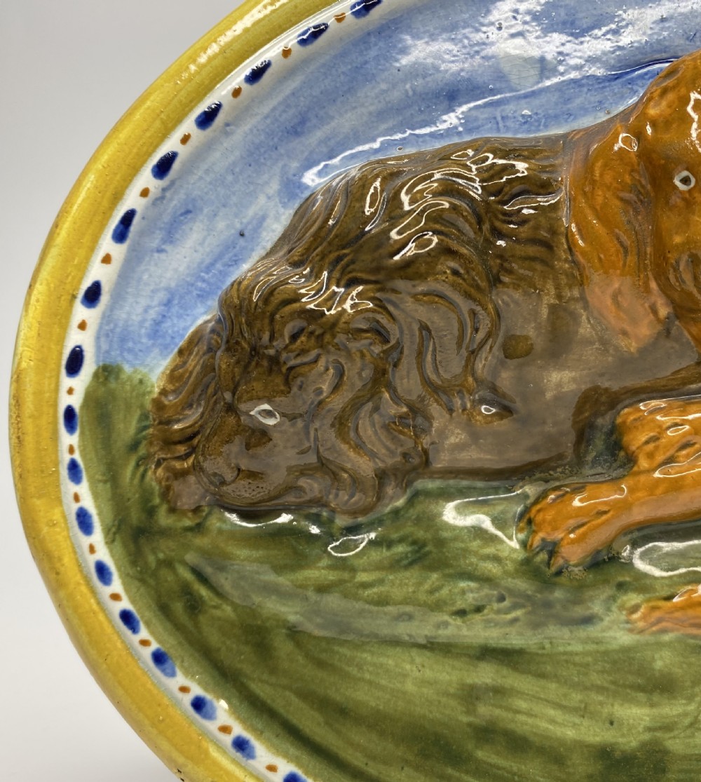 Prattware pottery ‘Lions’ plaque, c. 1810. Staffordshire. View III