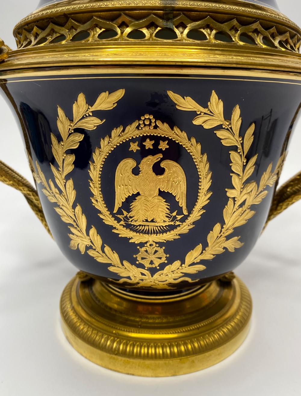 Sevres style Napoleon ormolu mounted pot pourri & cover, c. 1870. View X