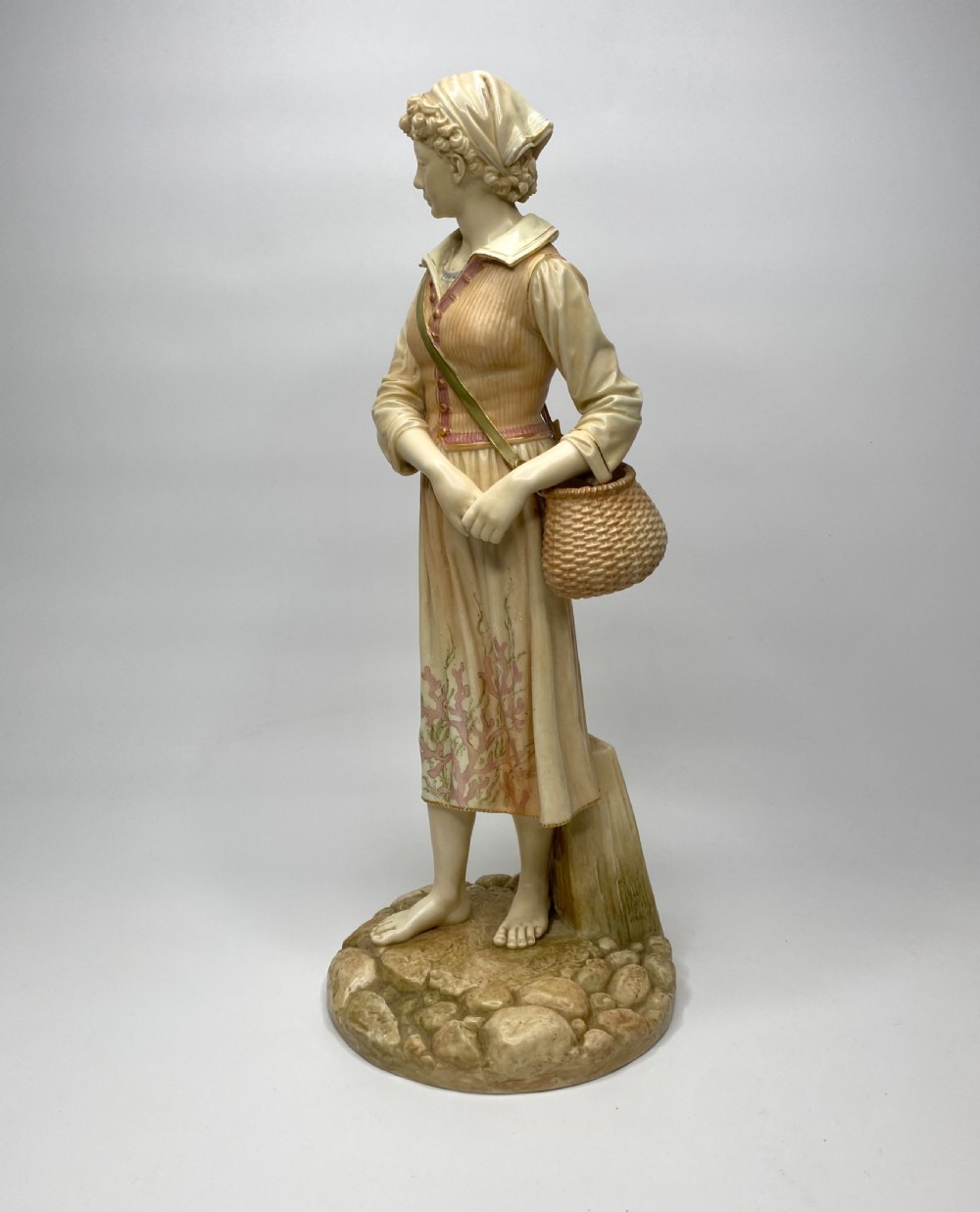 Royal Worcester French fisher girl, James Hadley, d. 1888. View VI