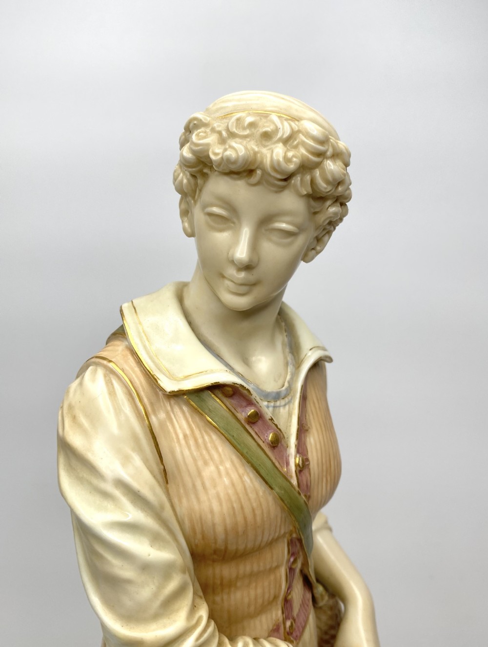 Royal Worcester French fisher girl, James Hadley, d. 1888. View IX