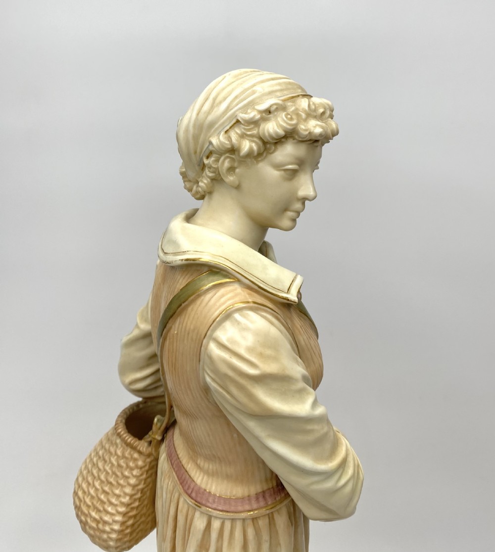 Royal Worcester French fisher girl, James Hadley, d. 1888. View X
