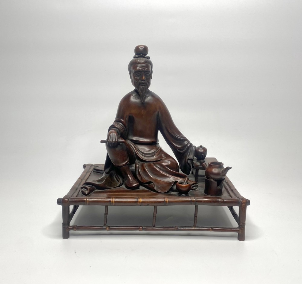 Chinese carved wood figure, c. 1880, Qing Dynasty.
