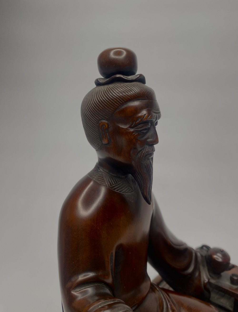 Chinese carved wood figure, c. 1880, Qing Dynasty. View VII