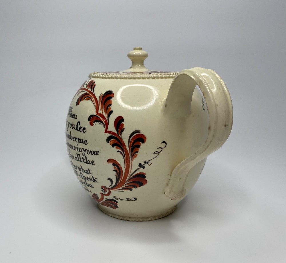 Leeds creamware teapot, Margaret Burton, 1773. View IV