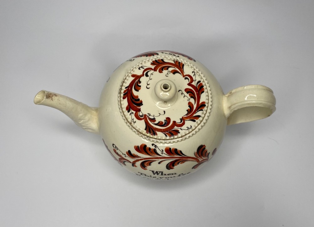 Leeds creamware teapot, Margaret Burton, 1773. View V