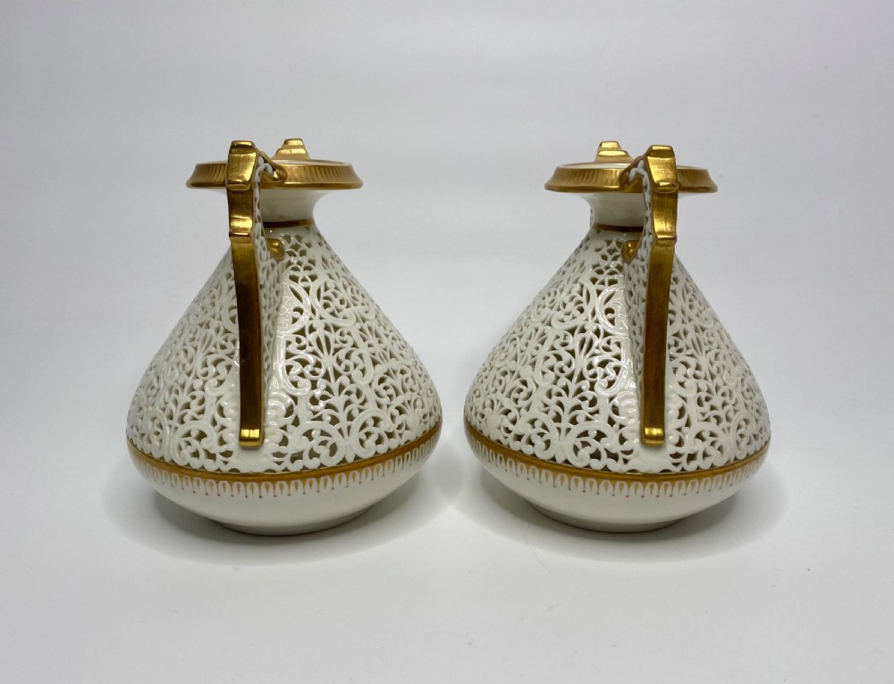 Graingers Worcester pair of reticulated vases, c. 1880. View II