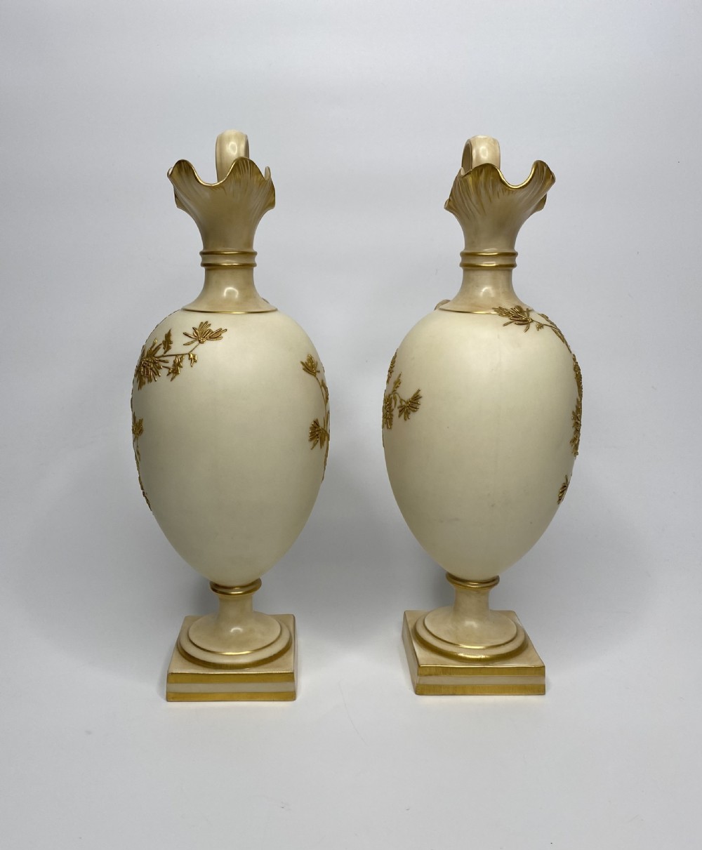 Royal Worcester ewers, Samuel Ranford, d.1888. View II