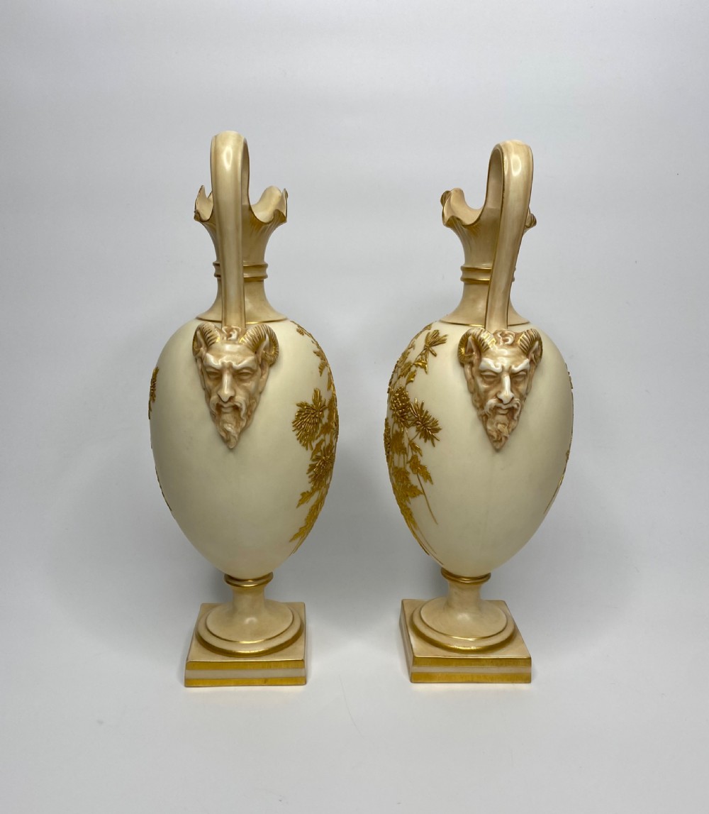 Royal Worcester ewers, Samuel Ranford, d.1888. View IV