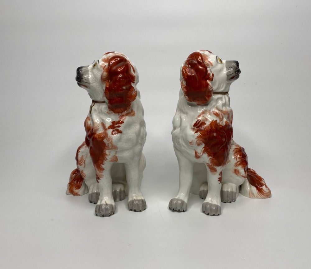 Pair Staffordshire pottery Spaniels, c. 1845. View II