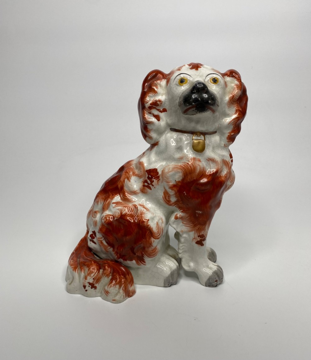 Pair Staffordshire pottery Spaniels, c. 1845. View III