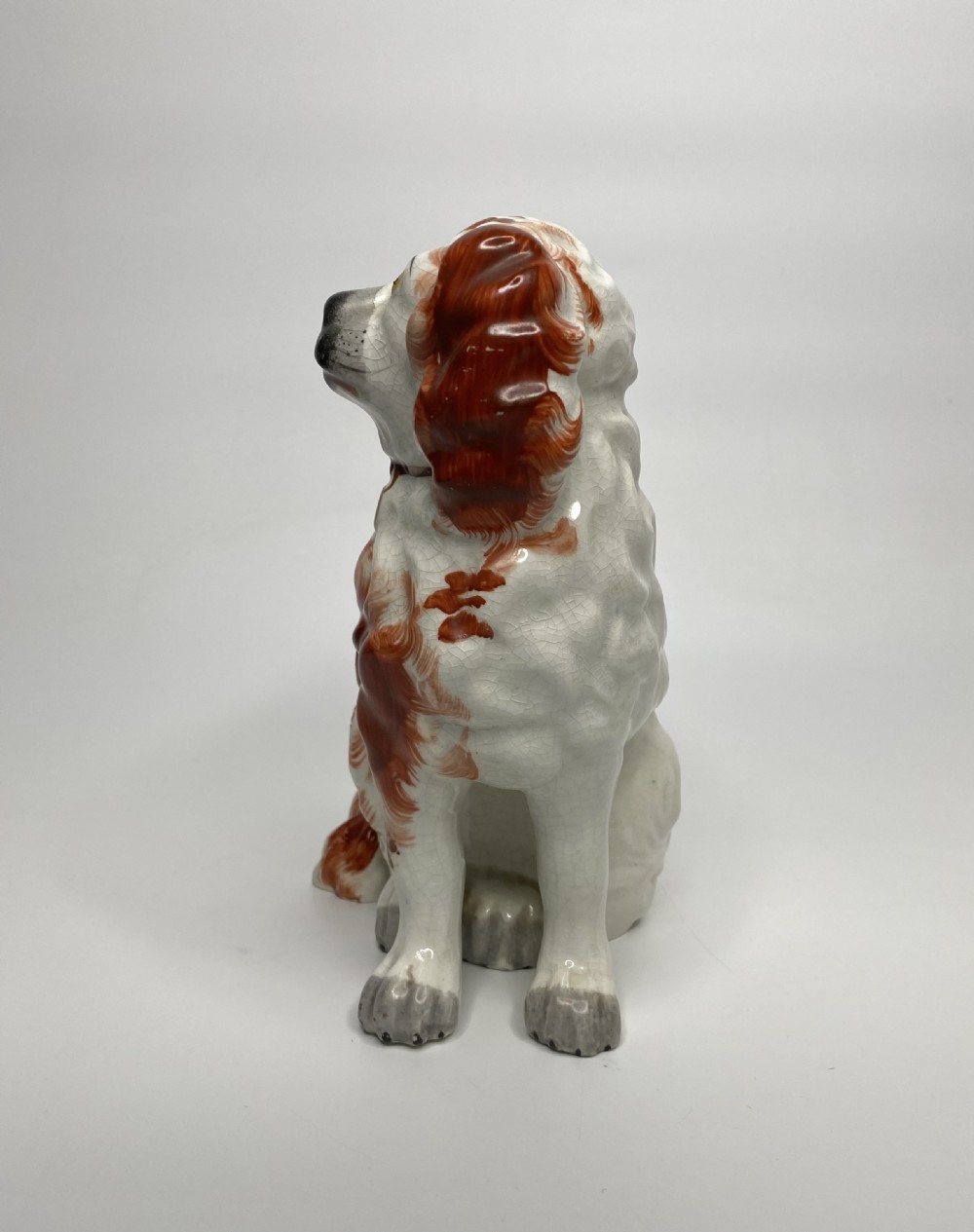 Pair Staffordshire pottery Spaniels, c. 1845. View IV