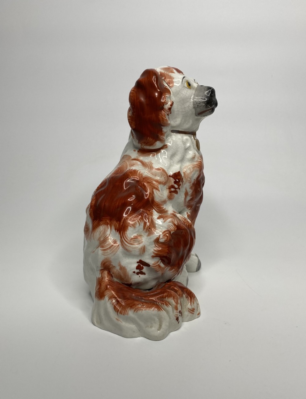 Pair Staffordshire pottery Spaniels, c. 1845. View VI