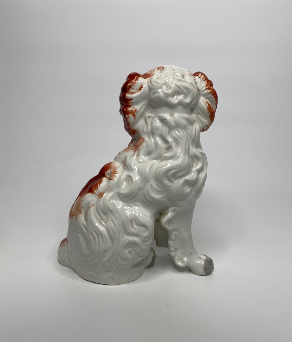 Pair Staffordshire pottery Spaniels, c. 1845. View X