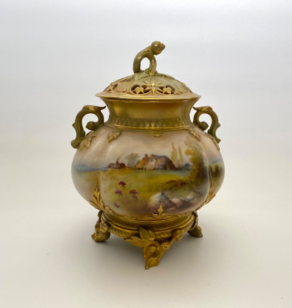 Royal Worcester pot pourri, Arthur Lewis, d. 1910. View IV