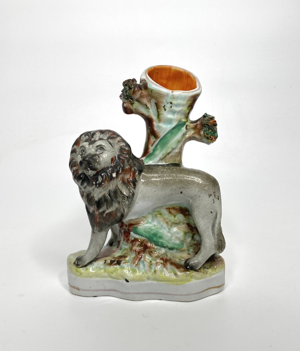 Staffordshire Lion spill vases, Thomas Parr factory, c. 1850. View X