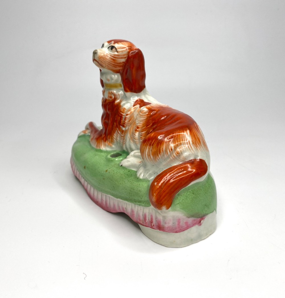 Pair Staffordshire pottery Spaniels, c. 1850. View II