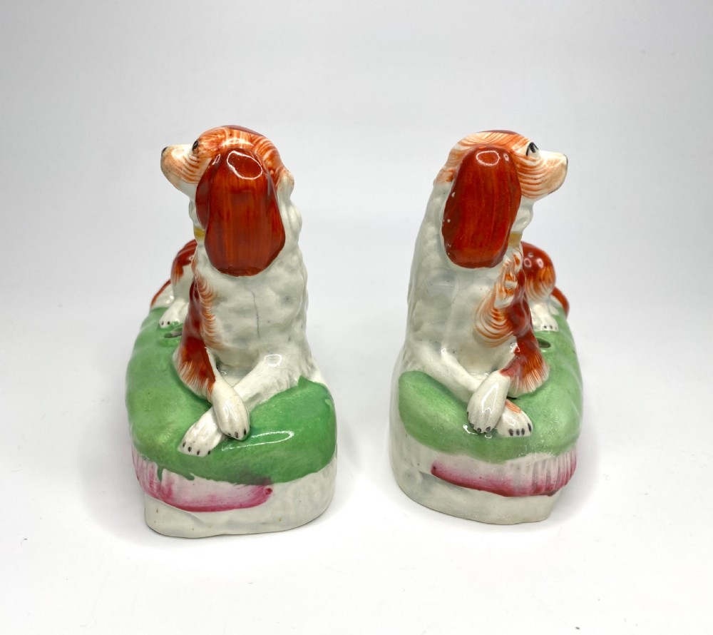 Pair Staffordshire pottery Spaniels, c. 1850. View III