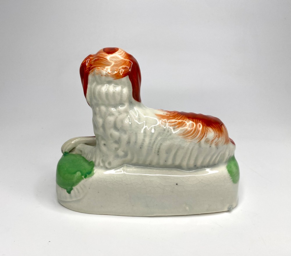 Pair Staffordshire pottery Spaniels, c. 1850. View V