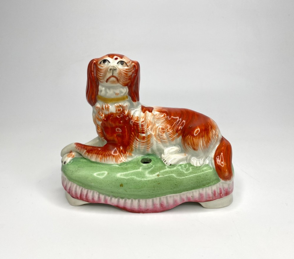 Pair Staffordshire pottery Spaniels, c. 1850. View VIII