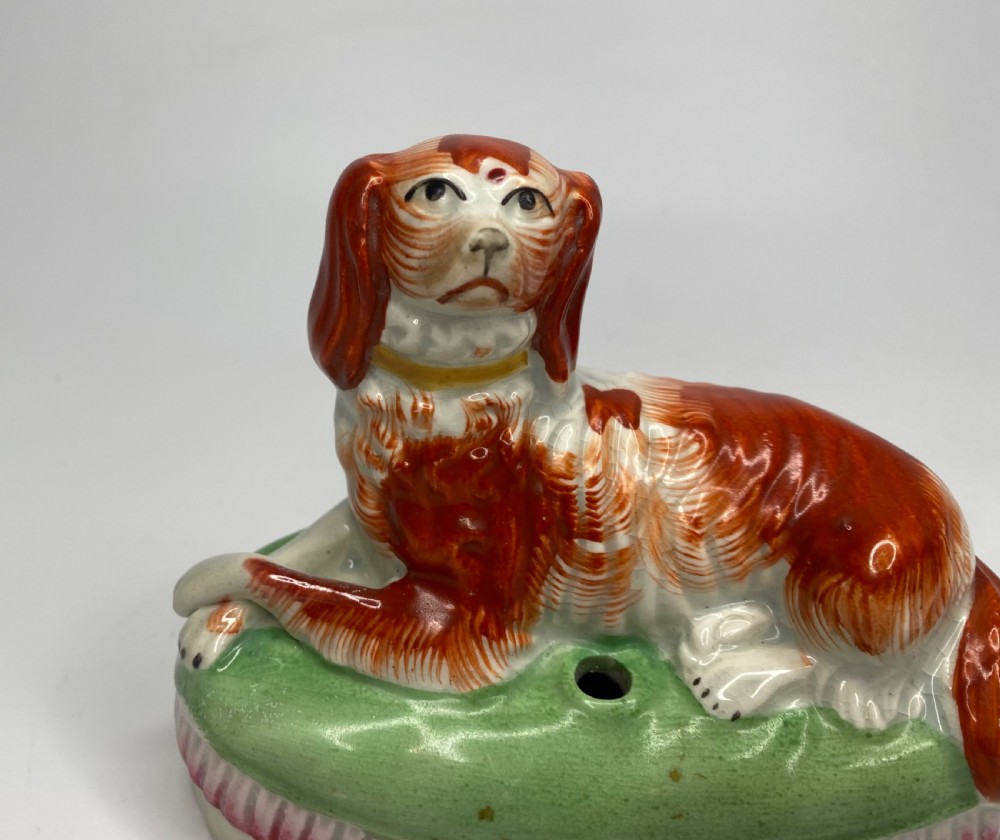 Pair Staffordshire pottery Spaniels, c. 1850. View XI