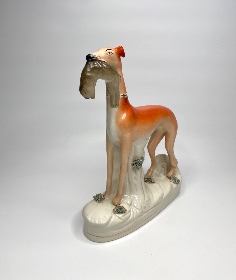 Staffordshire pottery Greyhounds, c. 1860. View X