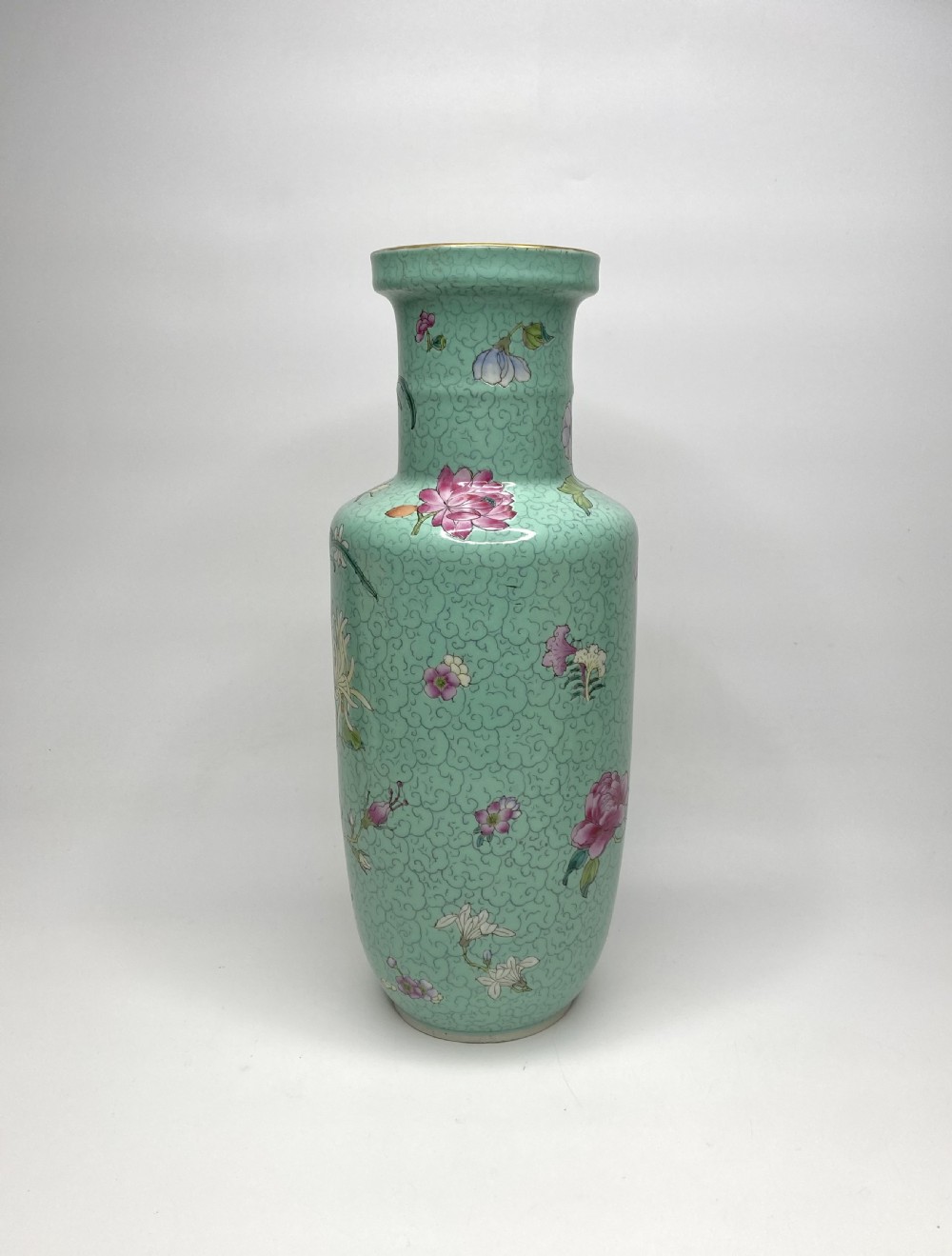 Chinese rouleau vase, Flowers, c. 1890. Qing Dynasty. View II