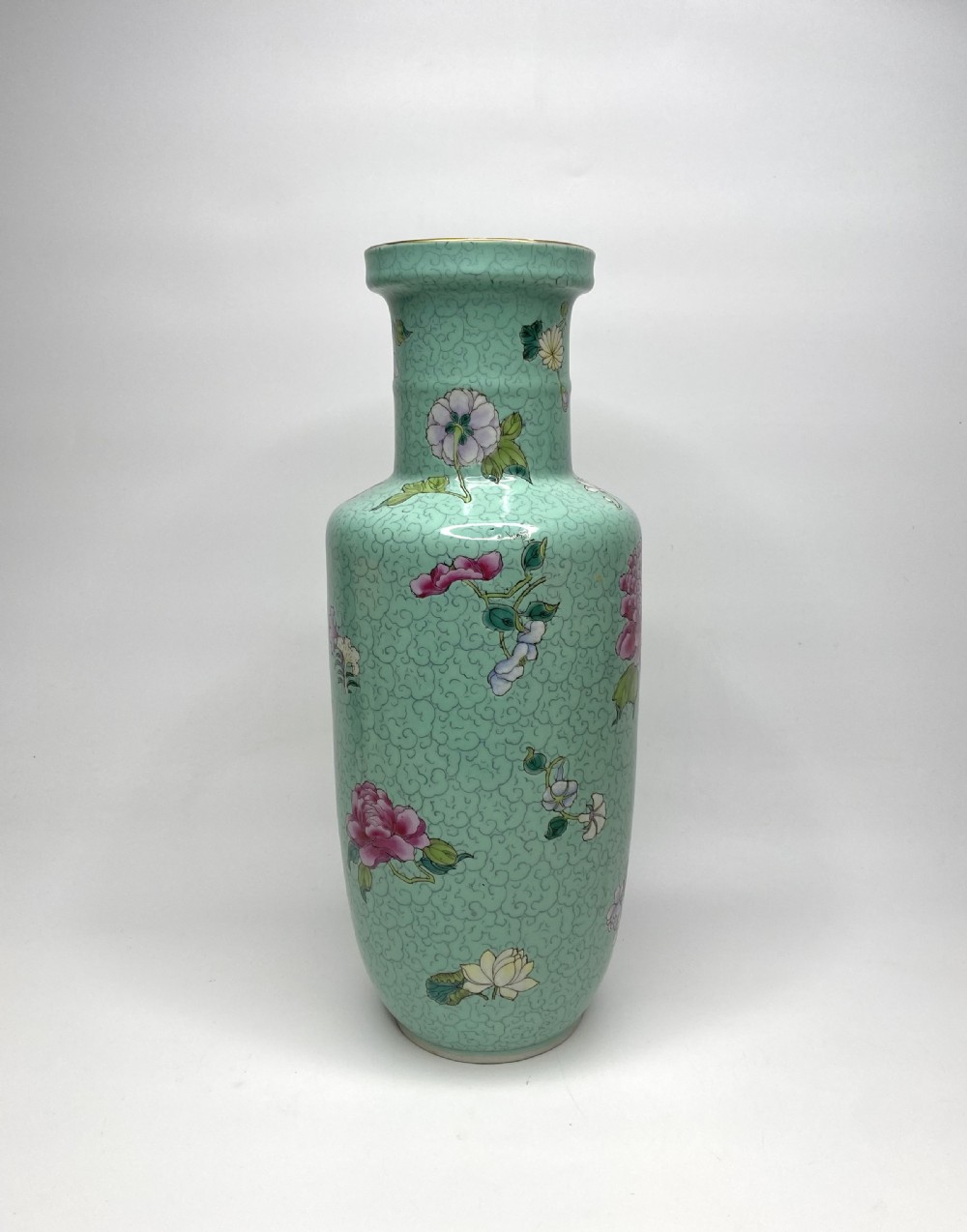 Chinese rouleau vase, Flowers, c. 1890. Qing Dynasty. View III