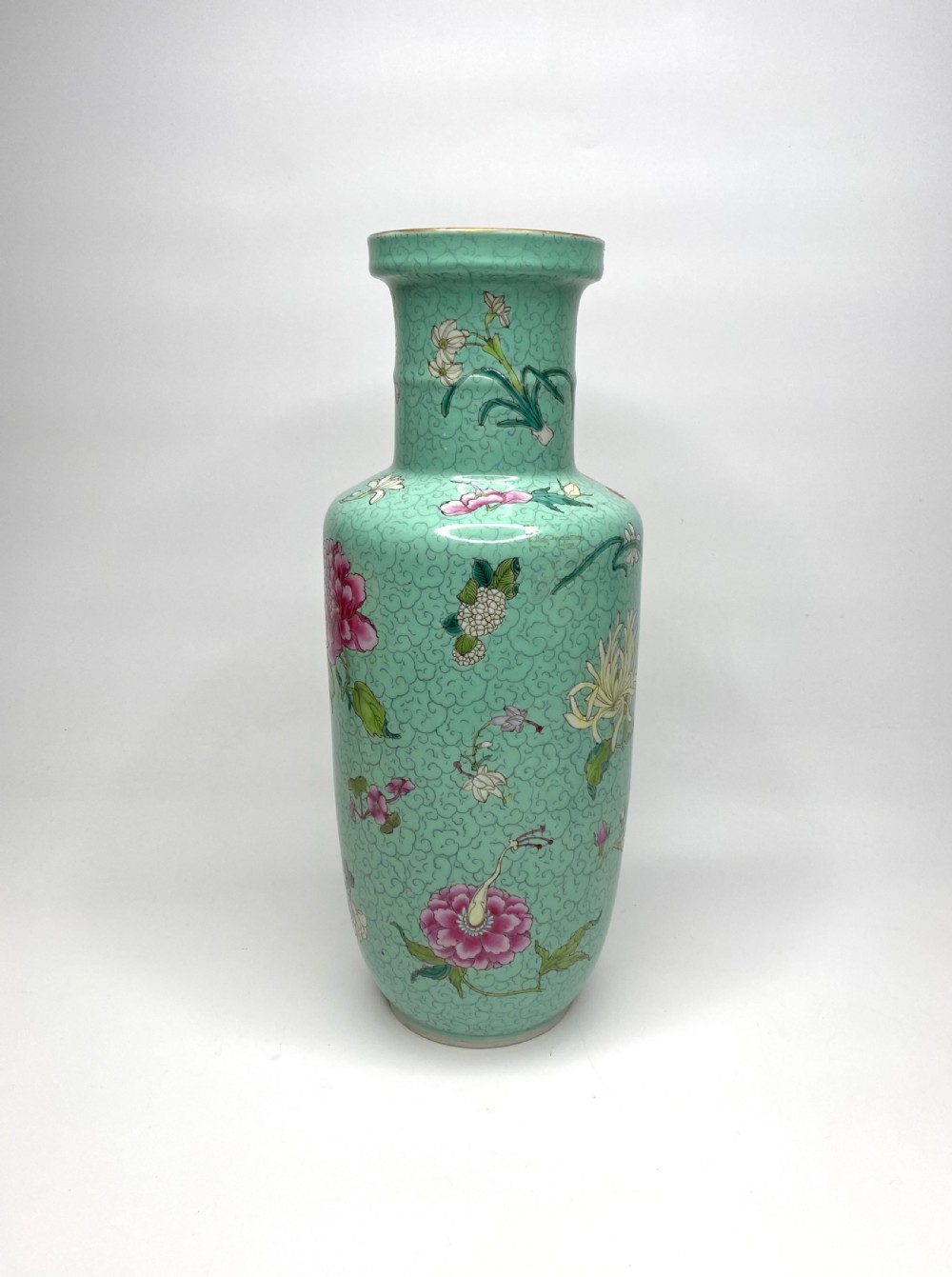 Chinese rouleau vase, Flowers, c. 1890. Qing Dynasty. View IV