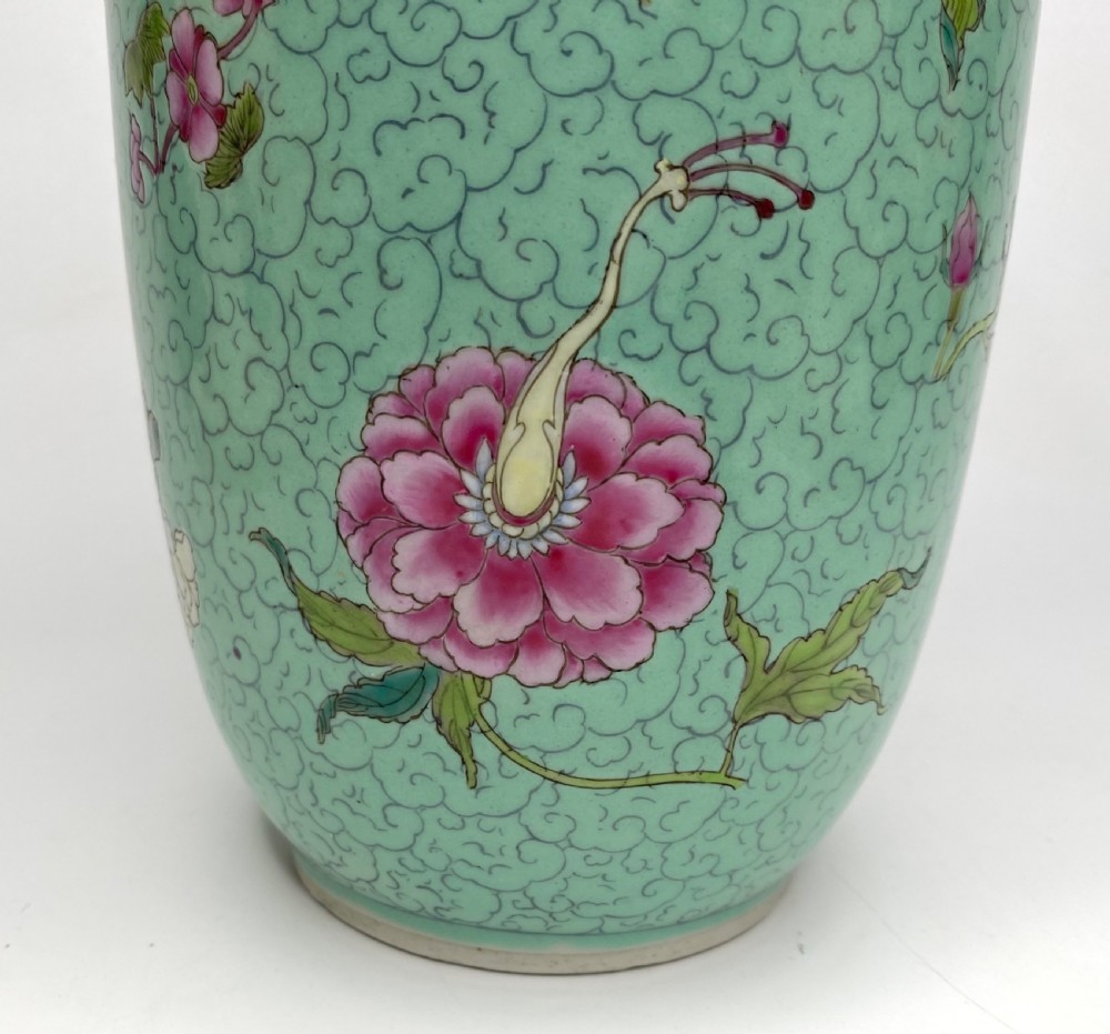 Chinese rouleau vase, Flowers, c. 1890. Qing Dynasty. View V